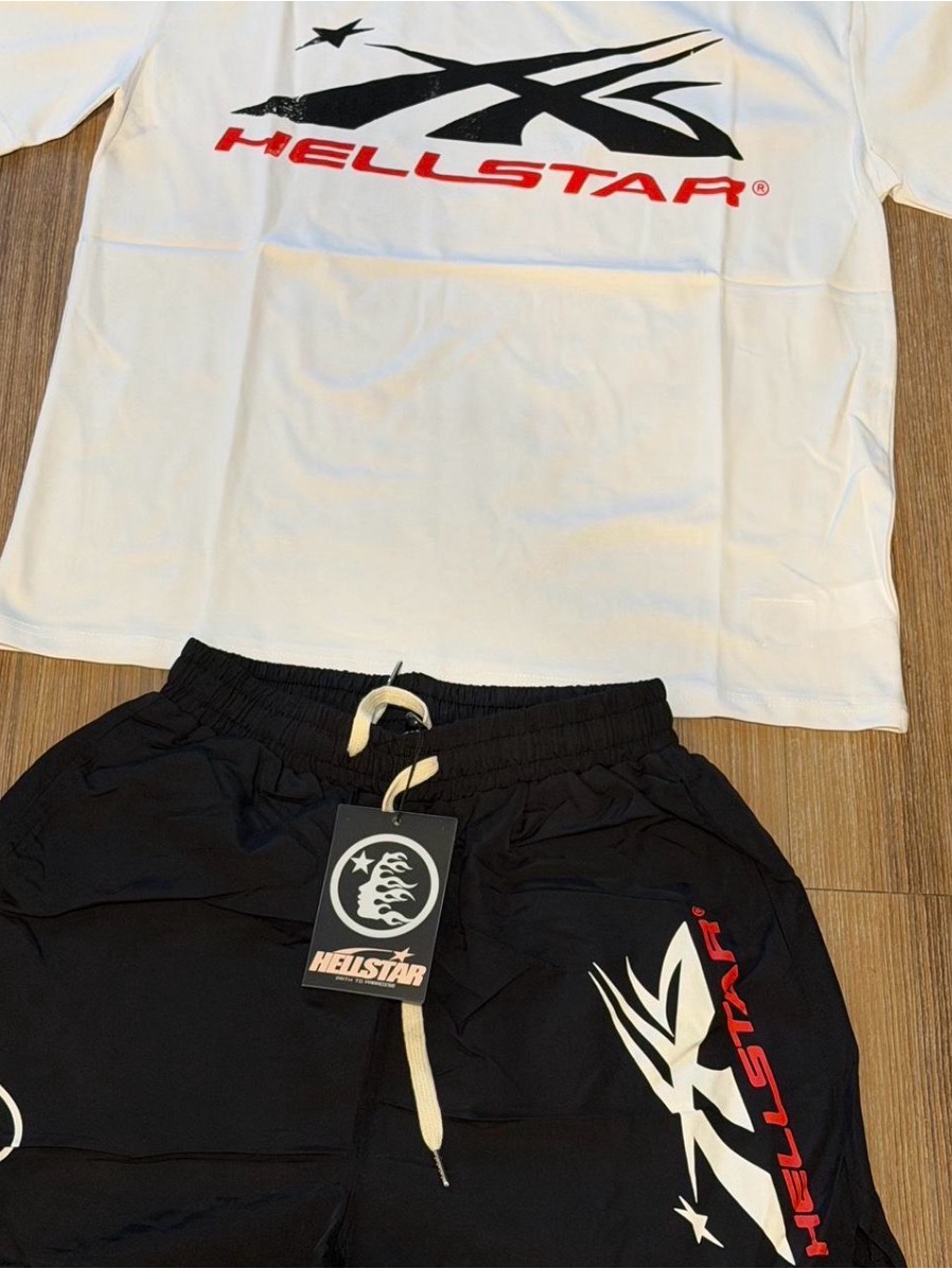 Hellstar Men’s White Logo Tee & Black Logo Shorts Set